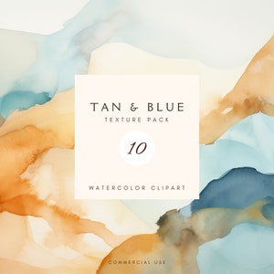 Watercolour Washes Pack Tan & Blue Clipart, Texture Background, Digital Paper Pack, Scrapbooking, Card, Commercial use, Instant Download