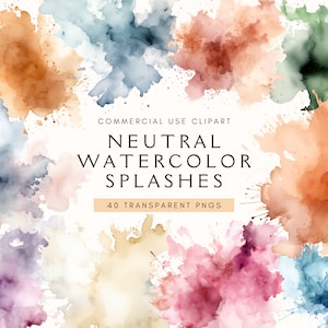 Neutral Watercolor Splash Clipart | Splatter | Brown Textures Backgrounds | Splashes Neutral Colors | Earth Tones | Autumn | Brush Strokes