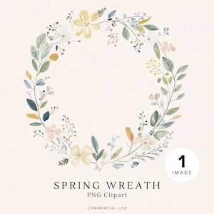 Wildflower Wreath Clipart | Watercolor Floral PNG | Digital Download for Crafting, Wedding Invitations | Spring Decor | Commercial Use