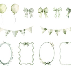 Paquete de imágenes prediseñadas de Silly Goose / Decoraciones para baby shower en verde salvia, gráficos para fiestas de cumpleaños / Animales para guardería / 67 PNG / Uso comercial imagen 6