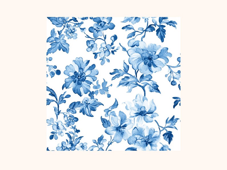 Blue Toile Seamless Pattern | Watercolor Floral Digital Paper, Soft ...