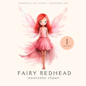 Clipart fée rousse | Fille fée magique rose | Fantaisie | Décoration de chambre d'enfant | Clipart petite princesse | Baby Shower | Art mural | Faire-part