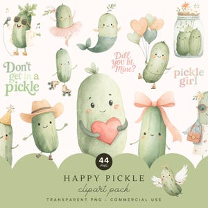 Happy Pickle Clipart | Cute Dill Pickle PNGs | Funny Kawaii Pickle Art with Puns | Sublimation Graphics for Valentine, Birthday or Parties