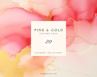 Alcoholinkt aquarel achtergrond | Roze rood gouden clipart | Vloeiende achtergronden | Abstracte vloeistof | Digitaal papier | Dagboek | Commercieel gebruik
