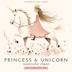 Clipart prinses eenhoorn | Eenhoornvector | Illustraties voor kinderen | Clipart-afbeeldingen fantasie | Aquarel clipart | Clipart prinses, digitale muurkunst