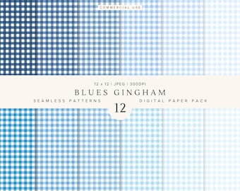 Blue Gingham Pattern Seamless | Digital Paper for Boys | JPEGs Files | Printable Scrapbook Background | Nursery Decor | Girl Crafts