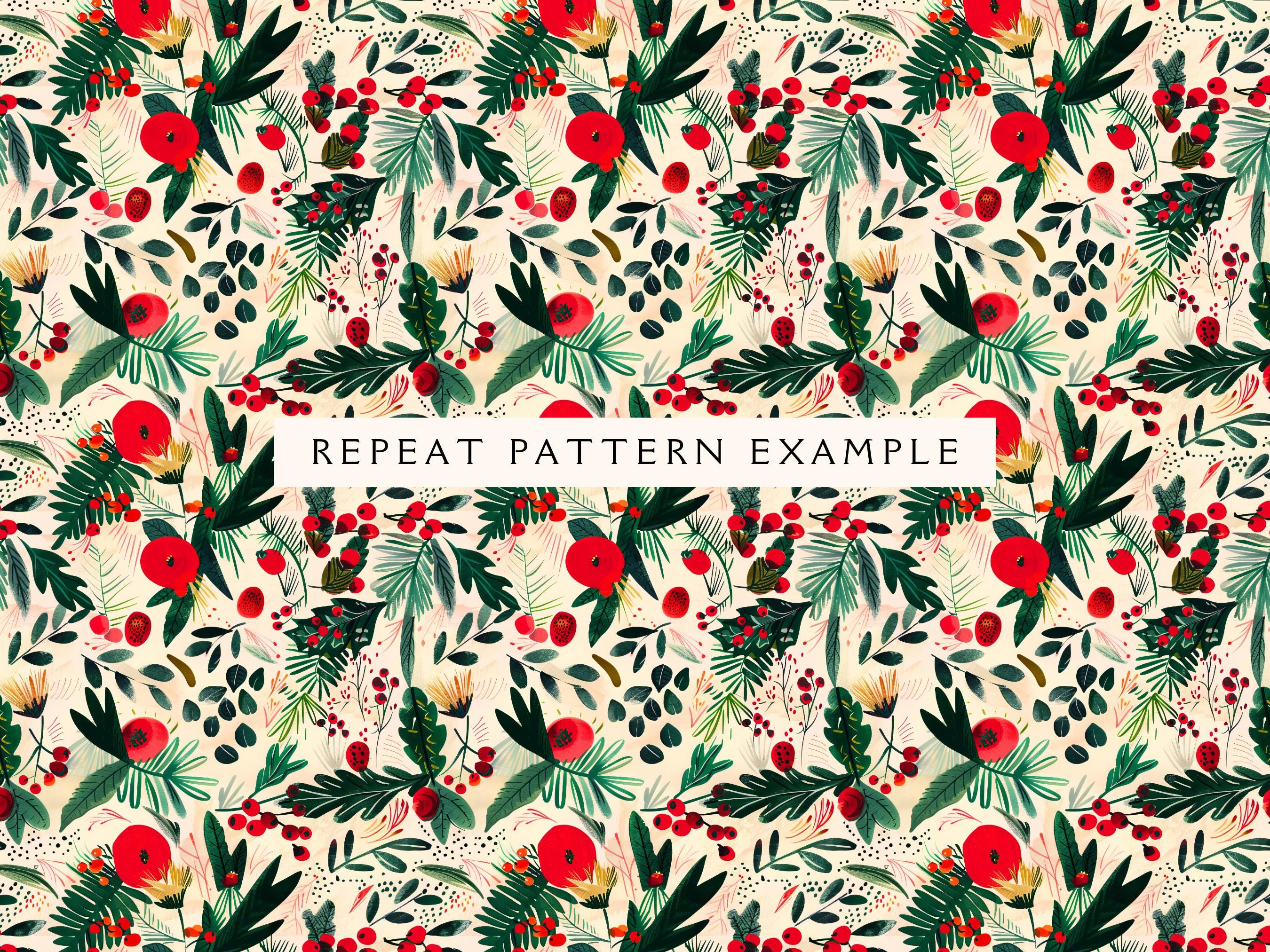 Holly Repeat Pattern Holly and Berries Seamless Pattern | Watercolor Poinsettia Repeating ...
