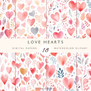 Papier numérique Sweet Heart | Paquet de papier numérique | Papier pour scrapbooking | Illustration de coeurs à l'aquarelle | Téléchargement instantané | Papier romantique