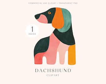 Cute Dachshund Clipart | Whimsical Dog Illustration | Adorable Puppy   | For Craft Projects | Transparent Background PNG | Instant Download