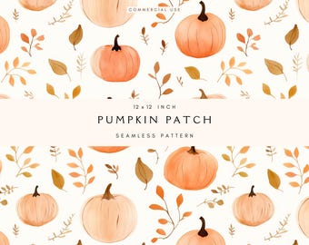 Floral Pumpkins Seamless Pattern | Digital Watercolor | Vintage Pumpkin | Cute Fall Design | Digital Paper | Autumn | Commercial Use