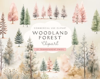 Winter Forest Clipart | Watercolor Trees PNG | Forest Bundle | Watercolor Pine Tree Clip Art | Digital | Instant Download | Commercial Use