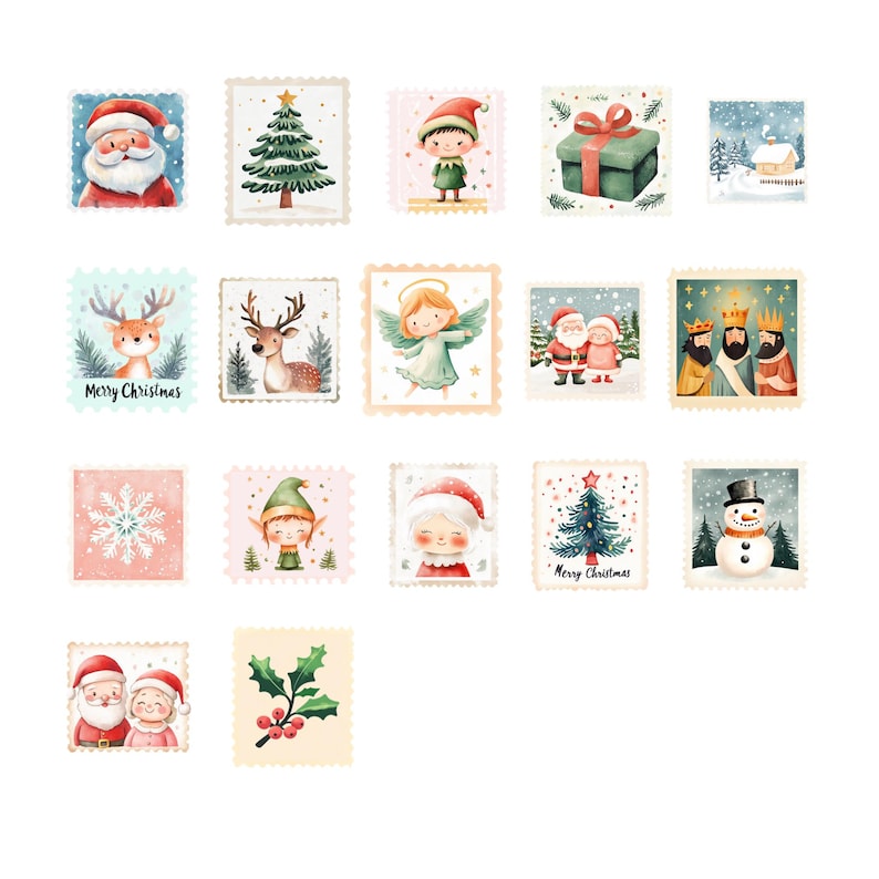 Christmas Postage Stamps Clipart | Vintage Santa Mail | Printable ...