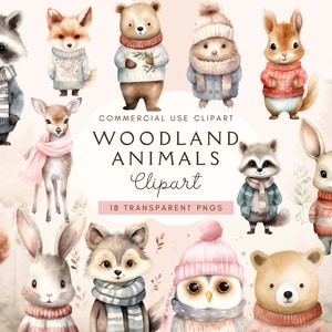 Boho Woodland Animal Clipart | Baby Shower | Watercolor Autumn Winter | Kids Clip Art | Nursery Decor | Cute Forest Animal | Transparent PNG