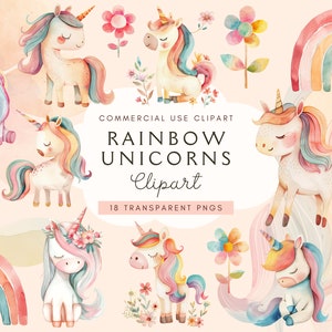 Pastell Einhorn Regenbogen Clipart | Digitaler Download | Pastell Einhörner | Regenbogen Einhorn Clip Art | Magische Einhorn Grafik | Niedliche Party | Png