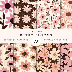 Floral retrô sem costura | Padrão de repetição de flores boho | Design de padrão de superfície | Papel digital imprimível | Repetível | Licença comercial