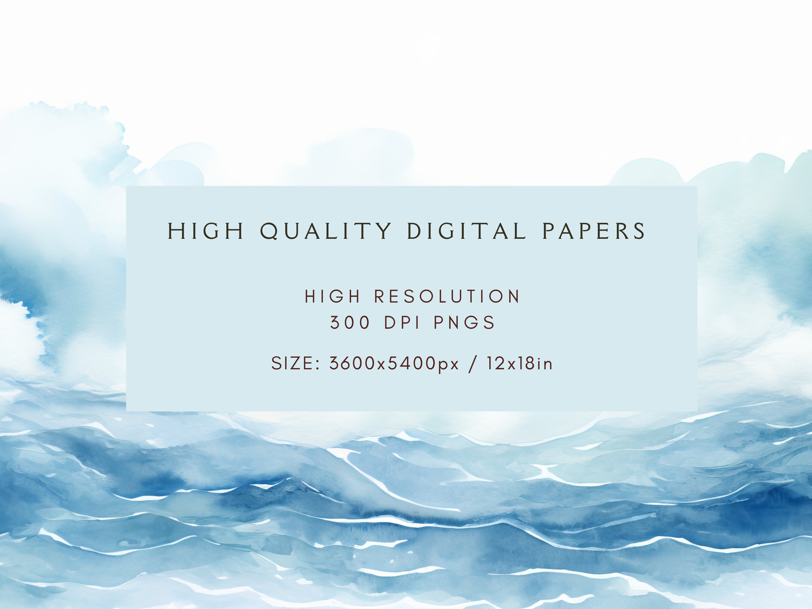 Ocean Waves | Watercolour Digital Paper Pack | Blue Pattern | Instant ...