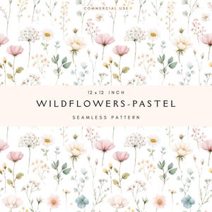 Wildflowers Pastels Seamless Pattern | Boho Flowers | Digital Paper for Crafts, Fabric Design, Project, Scrapbooking, Commercial Use