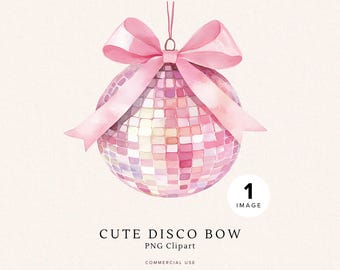 Pink Disco Ball Clipart | Girly Bow PNG | Soft Aesthetic Design | Cute Disco Ball with Bow Sticker | Digital Download | Coquette | Western