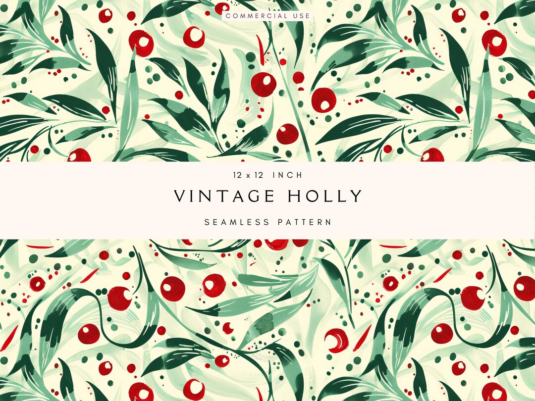 Holly Repeat Pattern Vintage Holly Seamless Pattern | Repeating Pattern | Retro Christmas ...