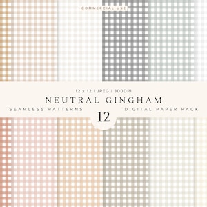 Gingham nahtlose Muster | Digitales Papier für Scrapbooking | Druckbare Hintergrunddatei | Neutrale Farben | Gedämpfte Boho Seiten | Kommerzielle Nutzung