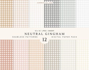 Gingham Seamless Pattern | Digital Paper for Scrapbooking | Printable Background File | Neutral Colours | Muted Boho Pages | Commercial Use