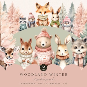 Boho Woodland Animal Clipart | Baby Shower | Watercolor Autumn Winter | Kids Clip Art | Nursery Decor | Cute Forest Animal | Transparent PNG