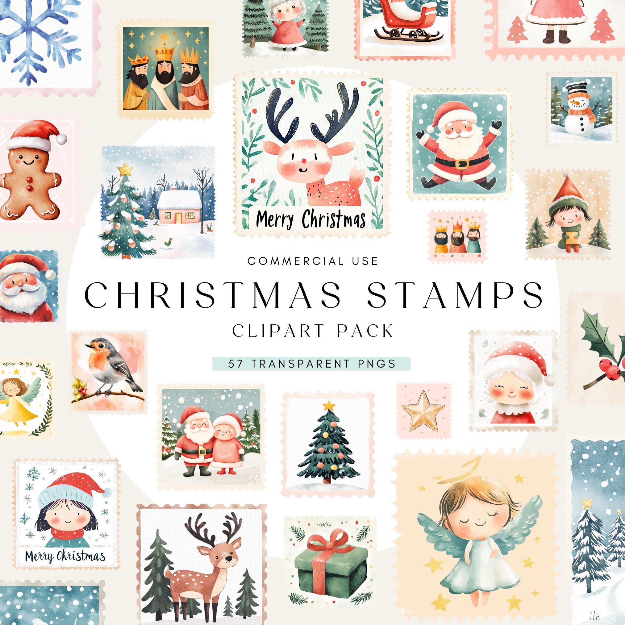 Christmas Postage Stamps Clipart | Vintage Santa Mail | Printable ...