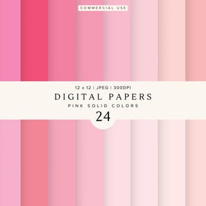 Puede incluir: Papeles digitales con 24 colores lisos rosas. La imagen incluye una variedad de tonos, desde rosa claro hasta rosa intenso. El texto en la imagen dice "DIGITAL PAPERS PINK SOLID COLORS 24".
