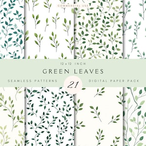 Greenery Seamless Paper Pattern | Green Leaves | Digital Paper | Botanical Collage Paper Pack | Greenery Background | Greenery Paper