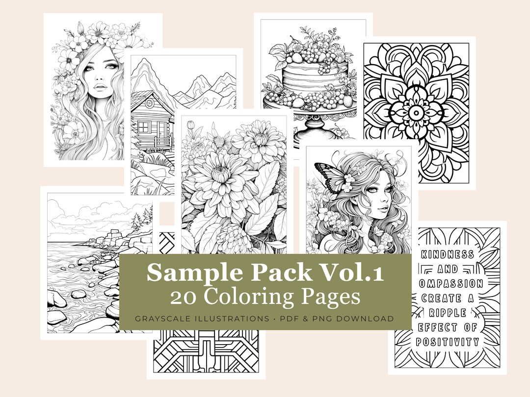 20 Coloring Page Sample Pack | Printable Mindfulness Coloring Book ...