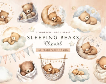 Sleeping Teddy Bears Clipart | Neutrals | Teddy Bear Clip Art | Baby Bear | Baby Shower Invitation | Instant Download | Commercial Use