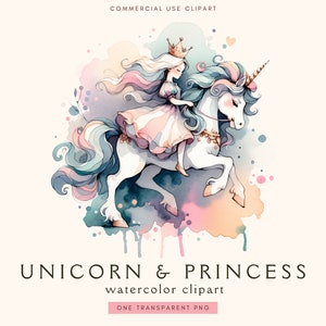 Princesa Clipart | Unicórnio Clipart | Desenho Pastel | Fada Clipart | Menina Arco-Íris Clipart | Conto de Fadas Png | Unicórnio Png | Cartões de Felicitações