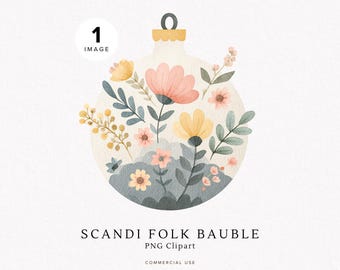 Xmas Bauble Clipart | Folk Christmas | Scandinavian Ornament PNG | Scrapbooking and Craft | Winter Art for Holiday Decor | Digital Download