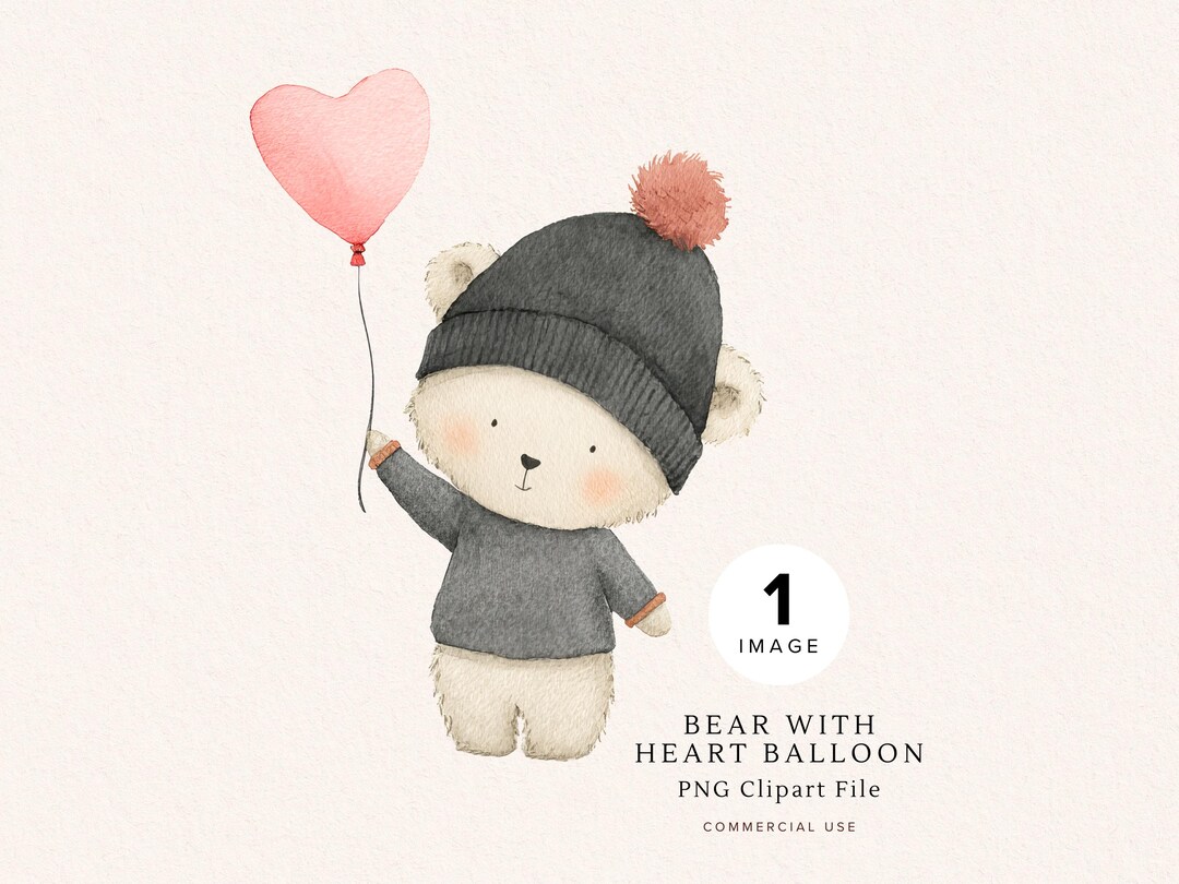 Bear With Heart Balloon Clipart | Cute Nursery PNG | Valentine Bear ...