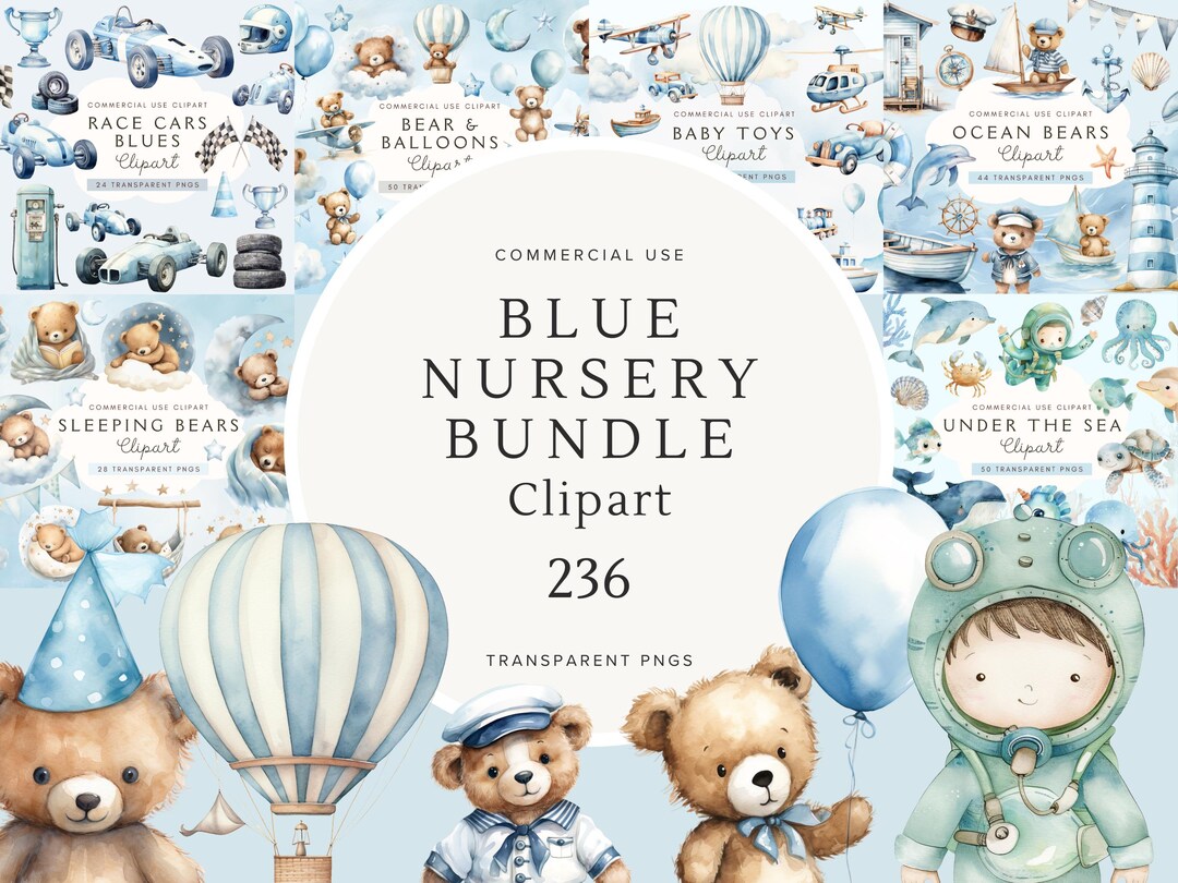 Baby Shower Clipart Bundle | Blue Nursery | Sweet Baby Boy Girl Decor ...