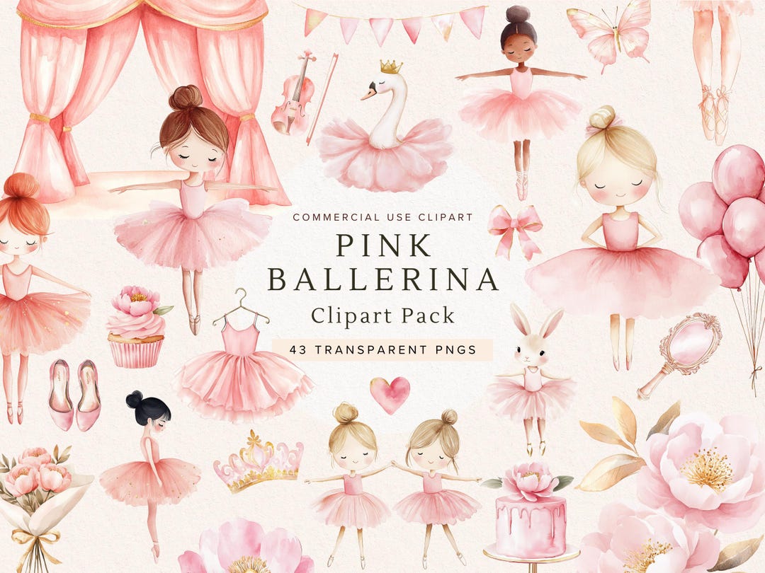 Swan & Ballerina Clipart | Cute Ballet Watercolor | Pink Little ...