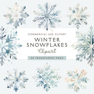 Snowflake Clipart Bundle | Watercolor Clipart | Snow Holiday Clipart | Winter Wedding | Winter Graphics Commercial Use Png | Xmas Bundle