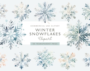 Snowflake Clipart Bundle | Watercolor Clipart | Snow Holiday Clipart | Winter Wedding | Winter Graphics Commercial Use Png | Xmas Bundle