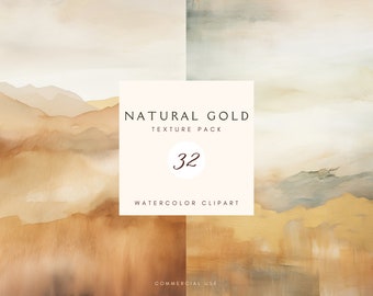 Watercolour Texture Pack Natural and Gold Clipart, Background, Digital Paper Pack, Scrapbooking, Printable, Commercial use, Instant Download