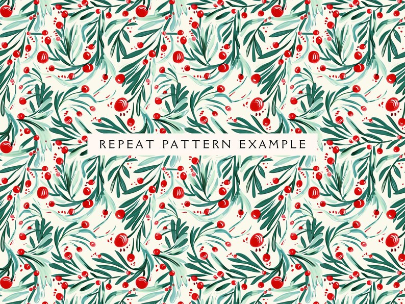 Holly Repeat Pattern Watercolor Holly Seamless Pattern | Winter Berries | Repeating Pattern ...