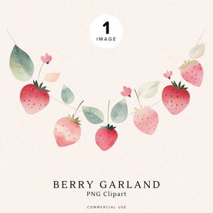 Beerengirlande Clipart | Beere süß Clipart | Aquarell Erdbeere | Babyparty PNG | Erster Geburtstag, Grafiken für kommerzielle Nutzung | Digital