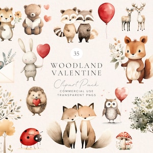 Woodland Valentine Clipart Bundle | Cute Baby Animals PNG | Valentines Day Projects | Scrapbooking, Cards, Crafts | Digital | Commercial Use
