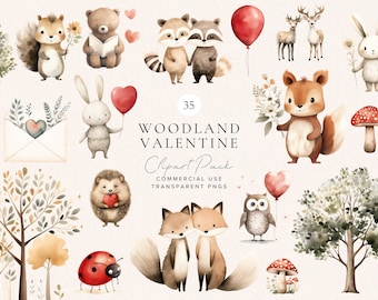 Woodland Valentine Clipart Bundle | Cute Baby Animals PNG | Valentines Day Projects | Scrapbooking, Cards, Crafts | Digital | Commercial Use