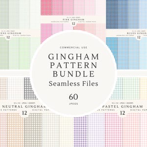 Pastel Gingham Seamless Digital Paper Bundle | Scrapbooking Pattern | 12x12 JPEG File, Printable Backgrounds for Craft, Boho, Commercial Use
