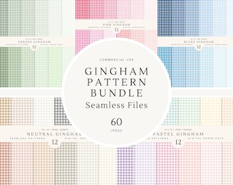 Pastel Gingham Seamless Digital Paper Bundle | Scrapbooking Pattern | 12x12 JPEG File, Printable Backgrounds for Craft, Boho, Commercial Use