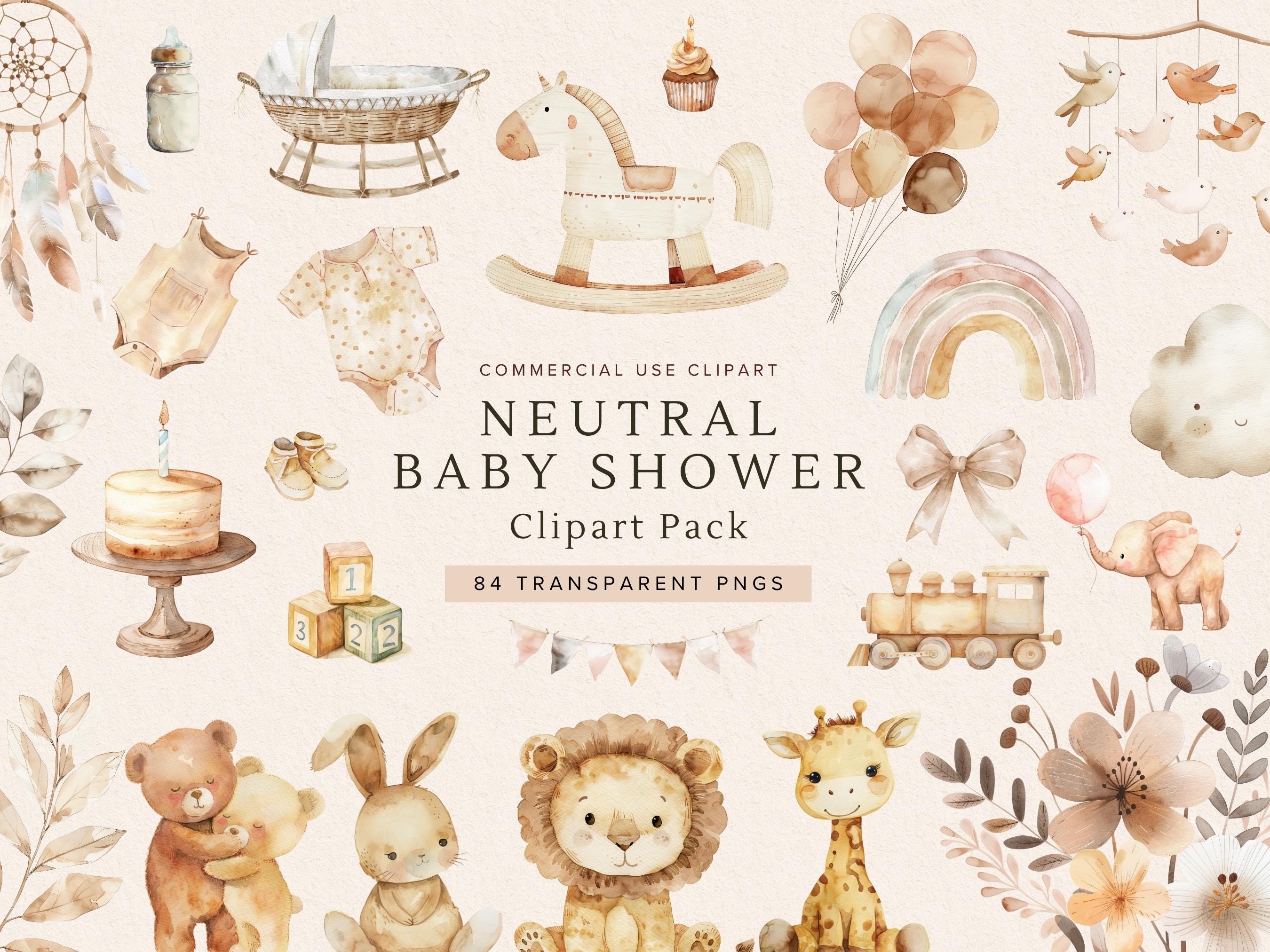 Neutral Baby Shower Clipart, Boho Watercolor Baby PNG, Gender Neutral ...