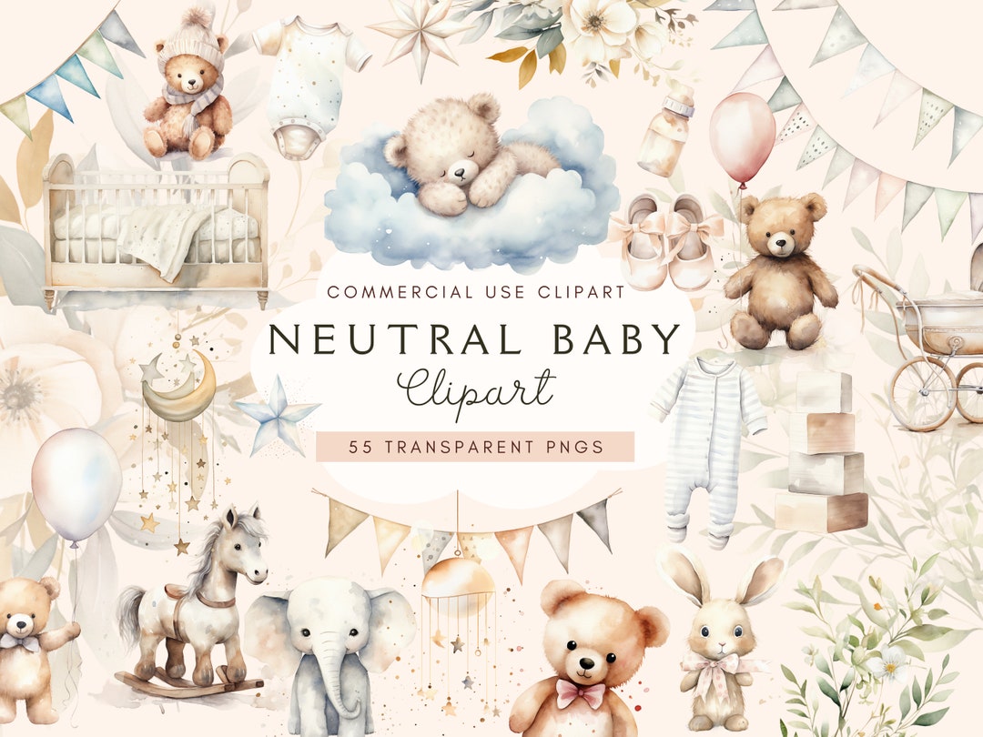 Clipart Gender Neutral Baby Shower | Cute Teddy Bear | Instant Download ...