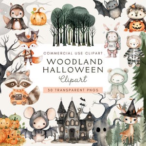 Clipart Halloween des bois | Clipart Costumes d'Halloween | Animaux mignons d'Halloween | Utilisation commerciale | Nature sauvage | Téléchargement numérique | Automne