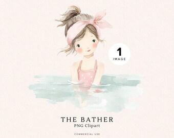 Vintage Bather Clipart | Pastel Pool Party | Cute Summer | Beach Days | Beach Girl | Print on Demand Ideas | Commercial Use