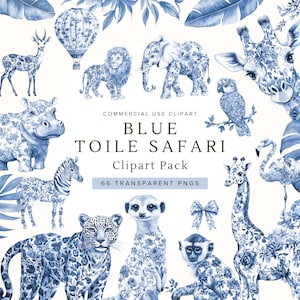 Blauwe toiletsafari, png PNGEgg | Clipart babyshower | Aquarel | Chinoiserie Jungledieren | Digitale download | Kinderkamerdecoratie | Commercieel gebruik